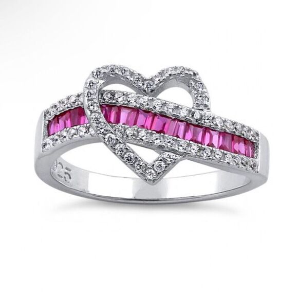 Stunning Sterling Silver Exotic Heart Ruby CZ Valentine Ring New - Picture 1 of 3